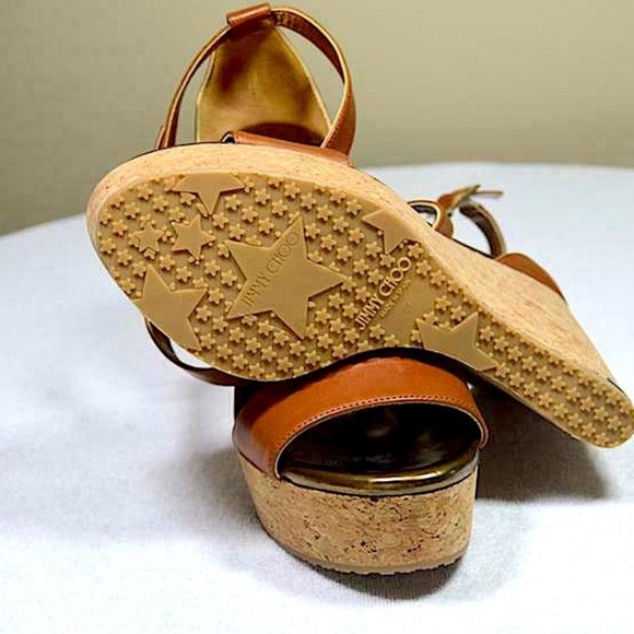 🆕🏷️Jimmy Choo “Portia 120” Brown Leather Ankle Wrap Wedge Sandals   🇪🇸 - Picture 6 of 7